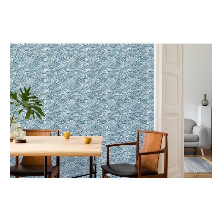 Papel pintado inspirado en las olas del mar en tonos azules - Rolling Waves 679745