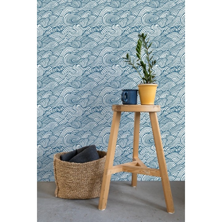 Papel pintado inspirado en las olas del mar en tonos azules - Rolling Waves 679745