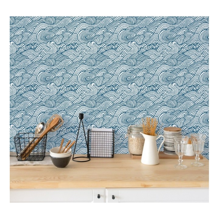 Papel pintado inspirado en las olas del mar en tonos azules - Rolling Waves 679745