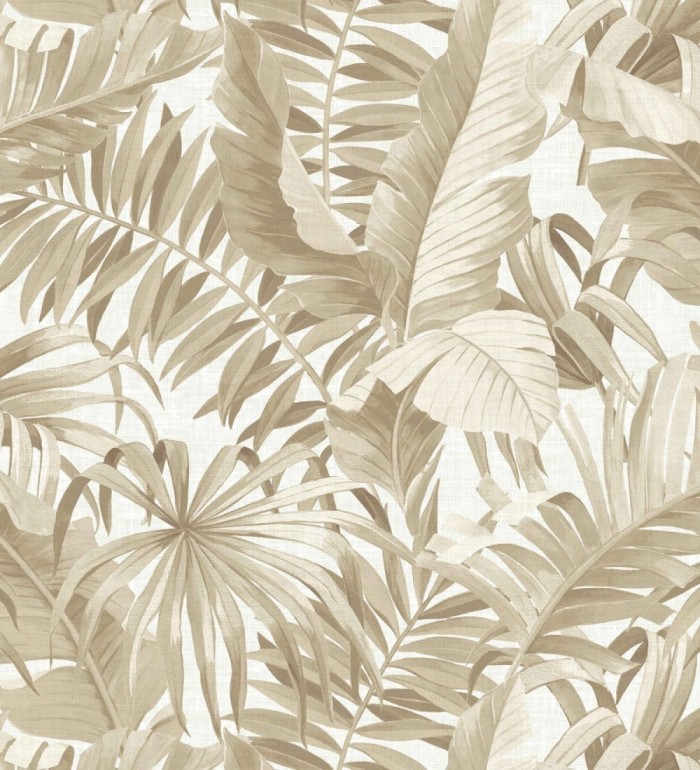 Papel pintado de hojas tropicales beige - Palm Beach 679748