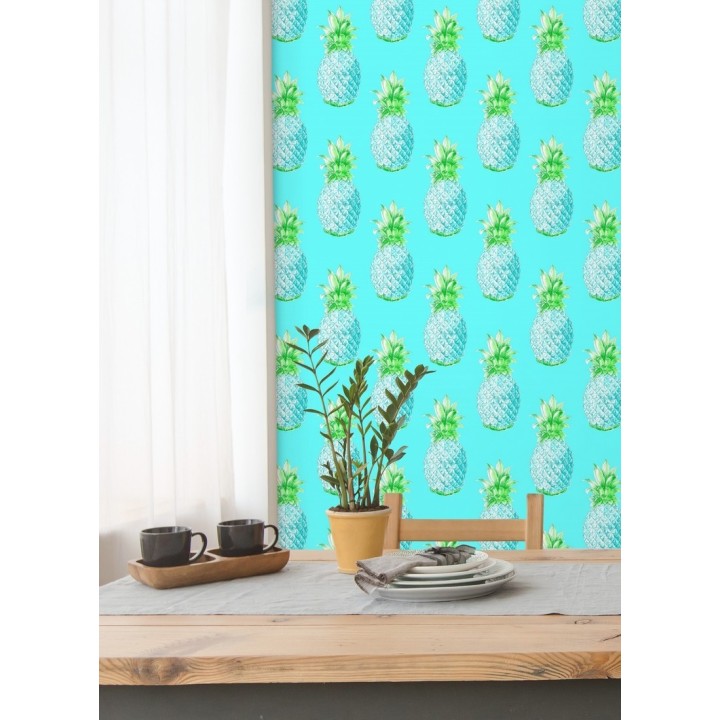 Papel pintado de piñas celeste turquesa estilo tropical - Tropical Fruit 679750