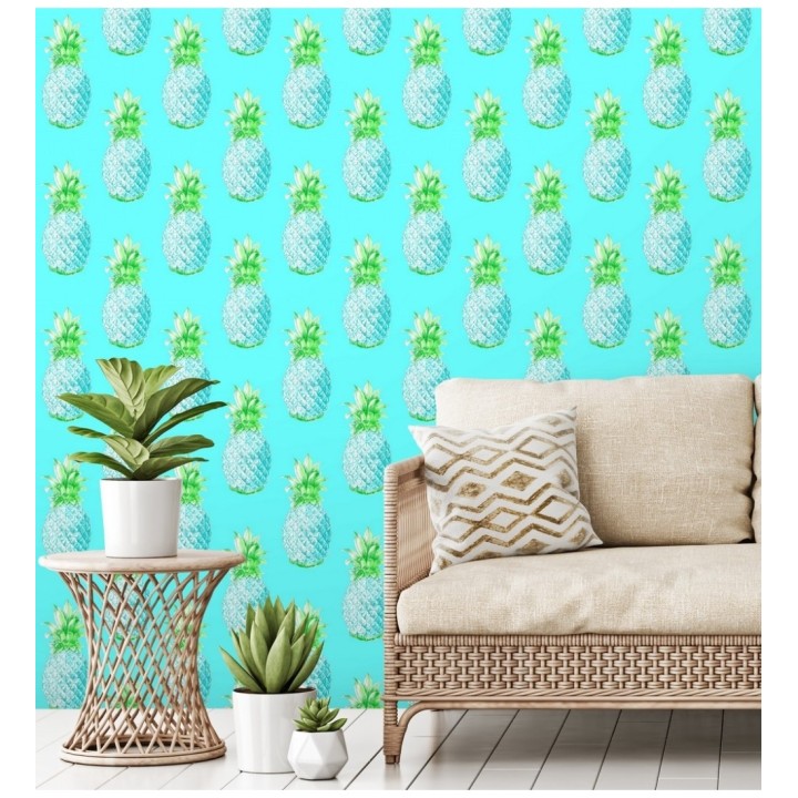 Papel pintado de piñas celeste turquesa estilo tropical - Tropical Fruit 679750