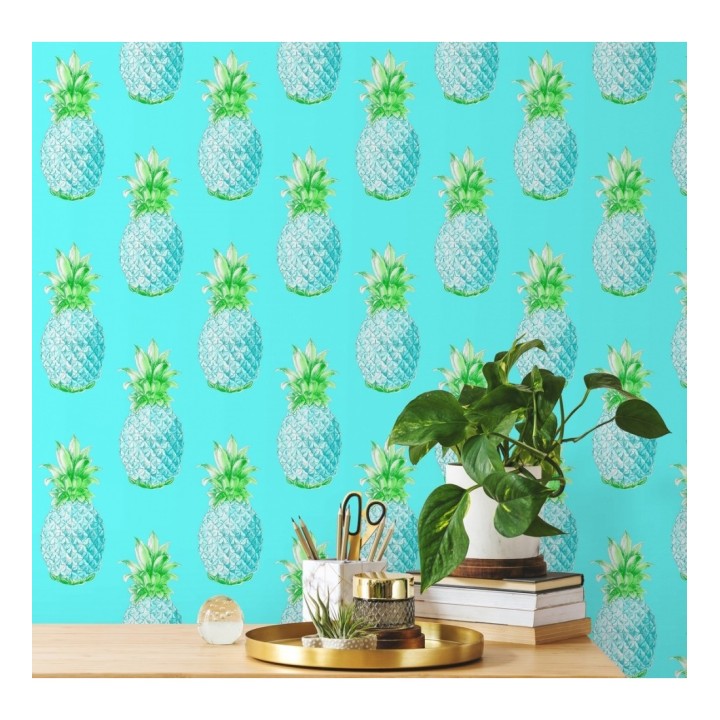 Papel pintado de piñas celeste turquesa estilo tropical - Tropical Fruit 679750