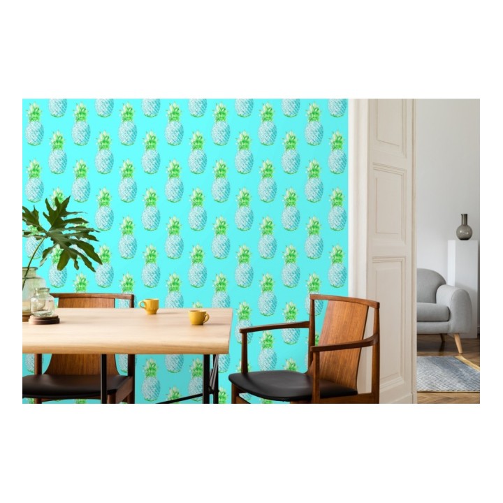 Papel pintado de piñas celeste turquesa estilo tropical - Tropical Fruit 679750