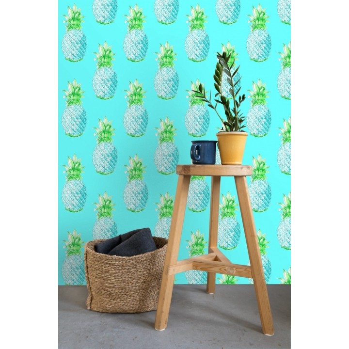 Papel pintado de piñas celeste turquesa estilo tropical - Tropical Fruit 679750