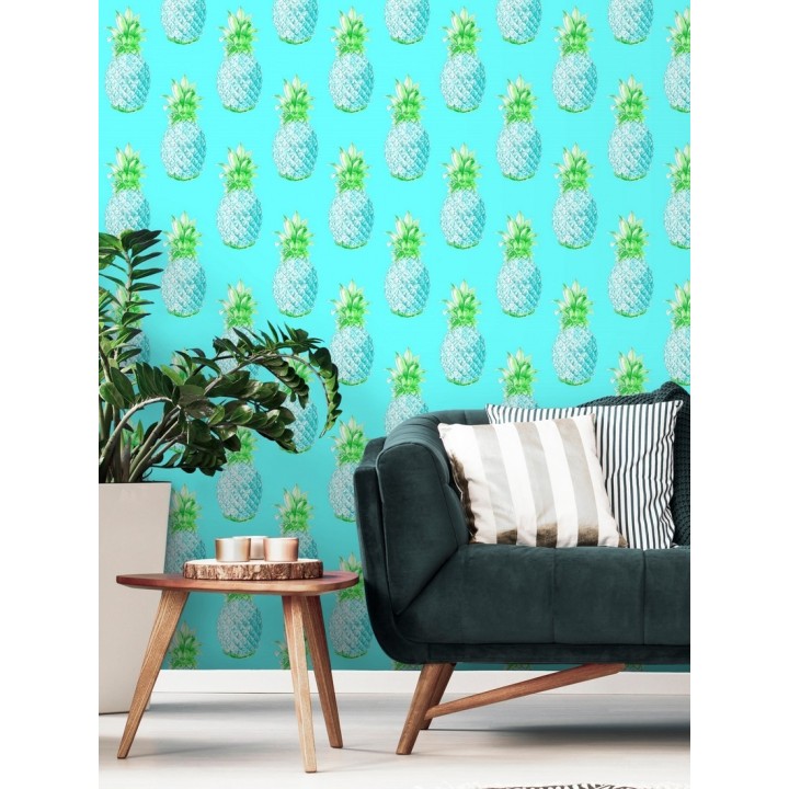 Papel pintado de piñas celeste turquesa estilo tropical - Tropical Fruit 679750