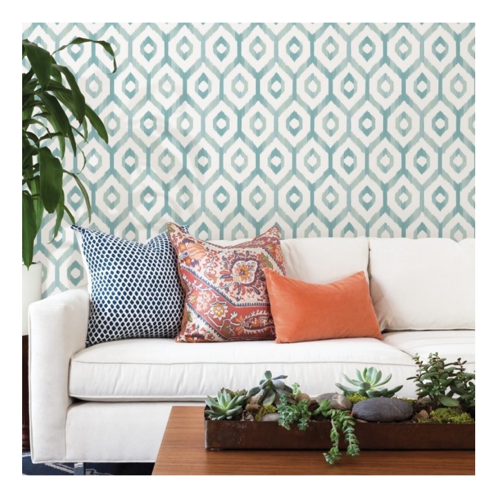 Papel pintado celosía geométrica estilo nórdico tonos celeste turquesa - Hendel 679755