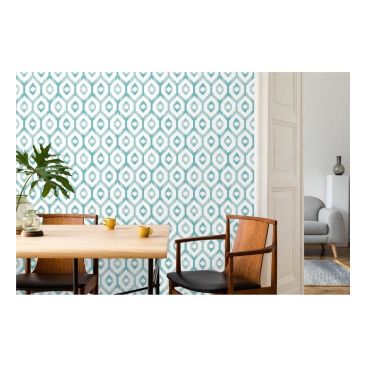 Papel pintado celosía geométrica estilo nórdico tonos celeste turquesa - Hendel 679755