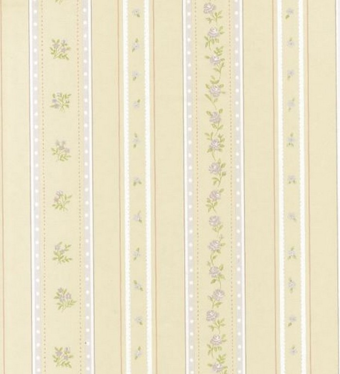 Papel pintado rayas con flores Liberty y enredadera floral - Raya Camelia 118359