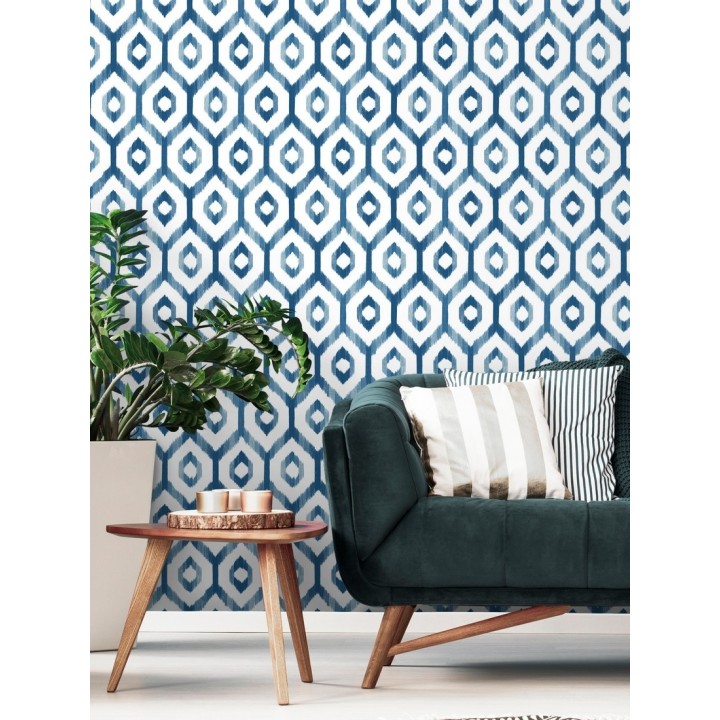 Papel pintado celosía geométrica estilo nórdico tonos azules - Hendel 679756