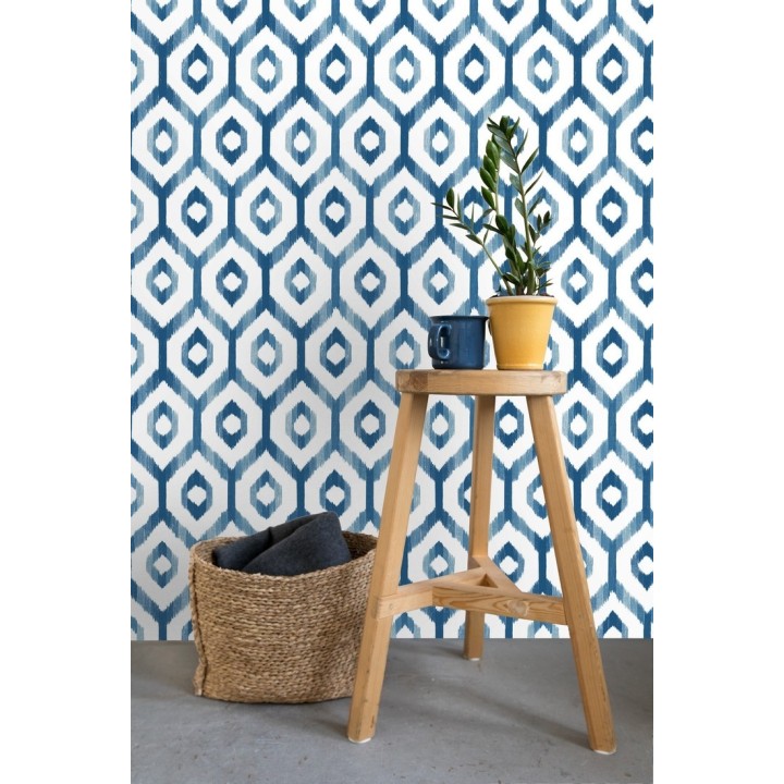 Papel pintado celosía geométrica estilo nórdico tonos azules - Hendel 679756