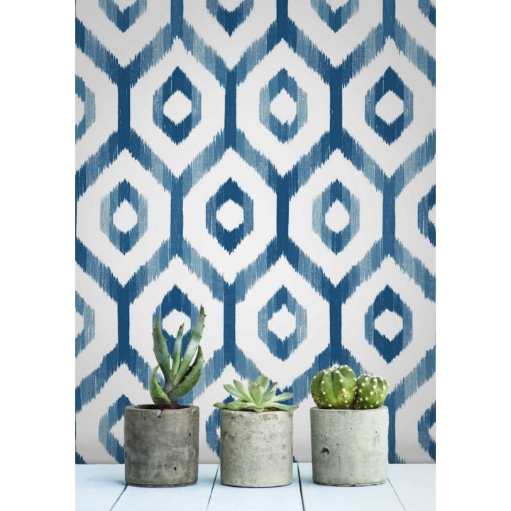 Papel pintado celosía geométrica estilo nórdico tonos azules - Hendel 679756