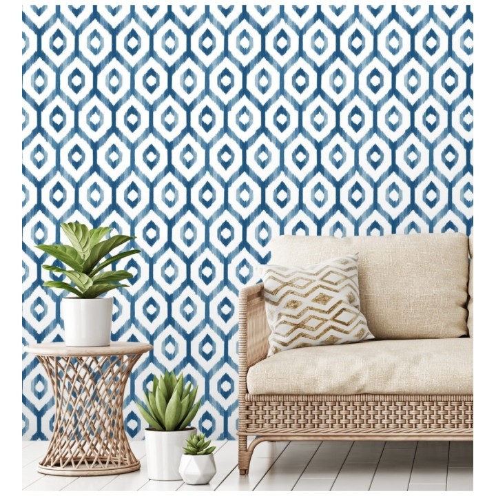 Papel pintado celosía geométrica estilo nórdico tonos azules - Hendel 679756