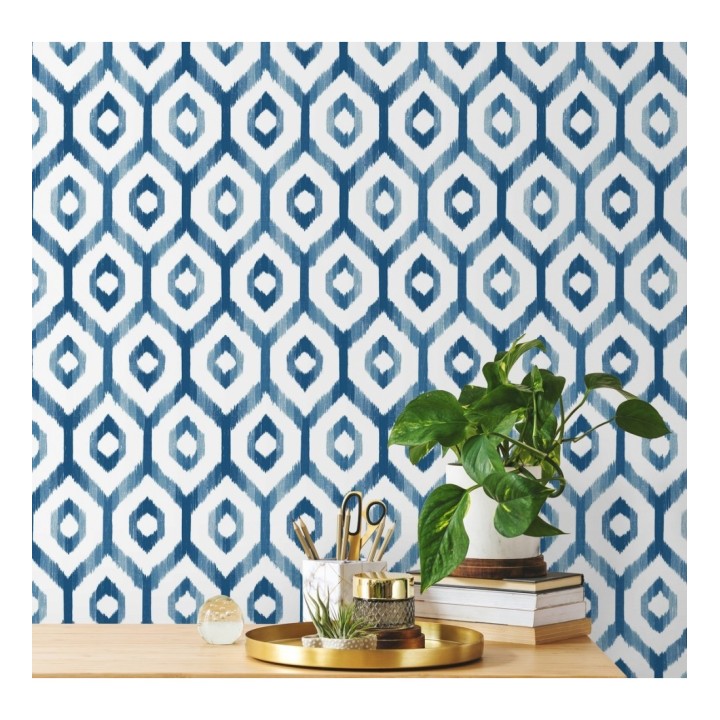 Papel pintado celosía geométrica estilo nórdico tonos azules - Hendel 679756