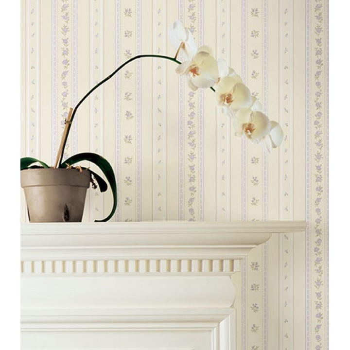 Papel pintado rayas con flores Liberty y enredadera floral - Raya Camelia 118359