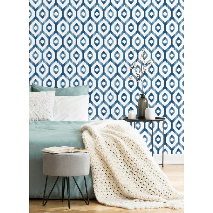 Papel pintado celosía geométrica estilo nórdico tonos azules - Hendel 679756