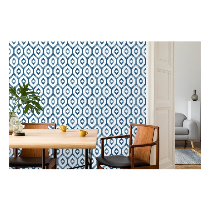 Papel pintado celosía geométrica estilo nórdico tonos azules - Hendel 679756