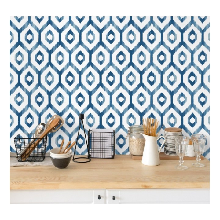 Papel pintado celosía geométrica estilo nórdico tonos azules - Hendel 679756