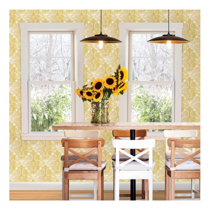 Papel pintado damasco floral moderno tonos ocres - Villa Borghese 679757