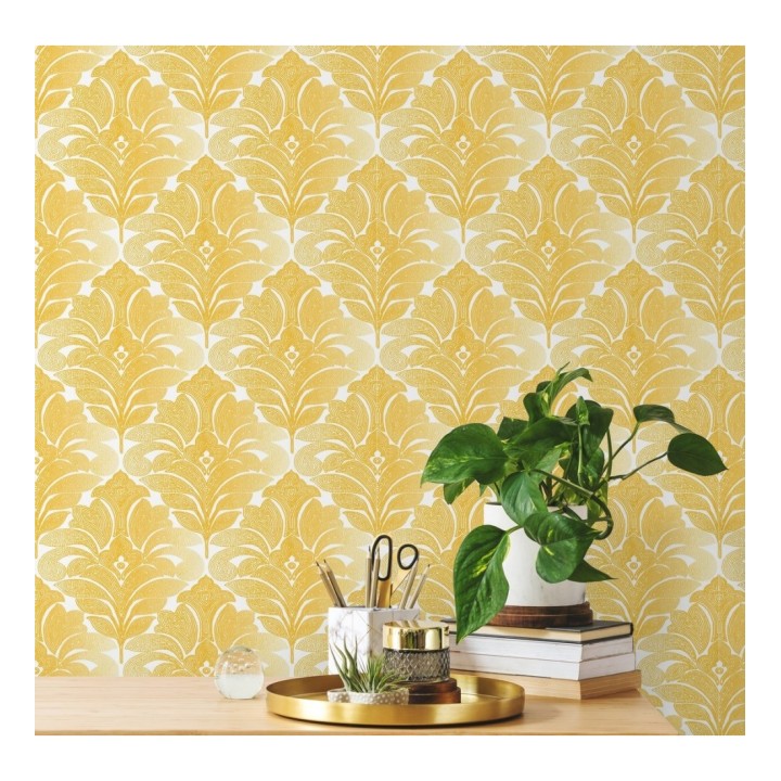Papel pintado damasco floral moderno tonos ocres - Villa Borghese 679757
