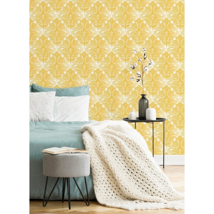 Papel pintado damasco floral moderno tonos ocres - Villa Borghese 679757