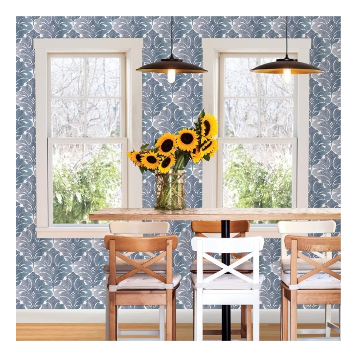 Papel pintado damasco floral moderno tonos azules - Villa Borghese 679758