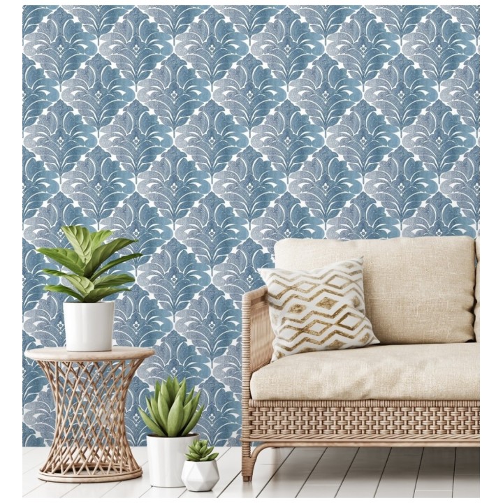 Papel pintado damasco floral moderno tonos azules - Villa Borghese 679758