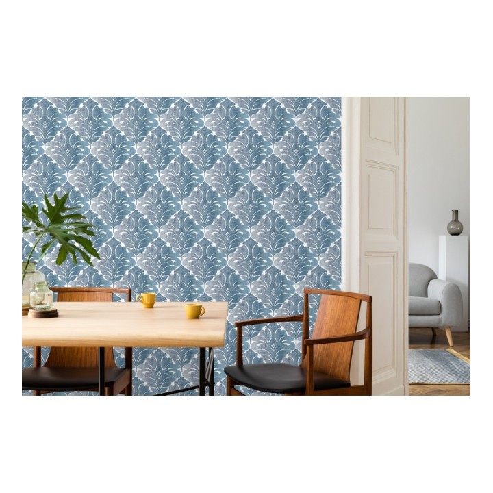 Papel pintado damasco floral moderno tonos azules - Villa Borghese 679758
