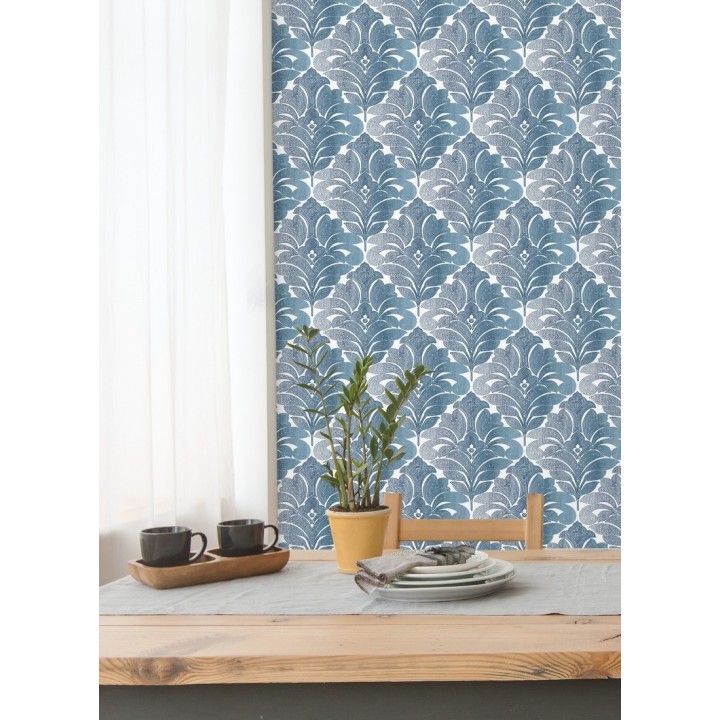 Papel pintado damasco floral moderno tonos azules - Villa Borghese 679758