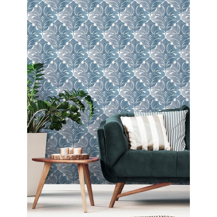 Papel pintado damasco floral moderno tonos azules - Villa Borghese 679758