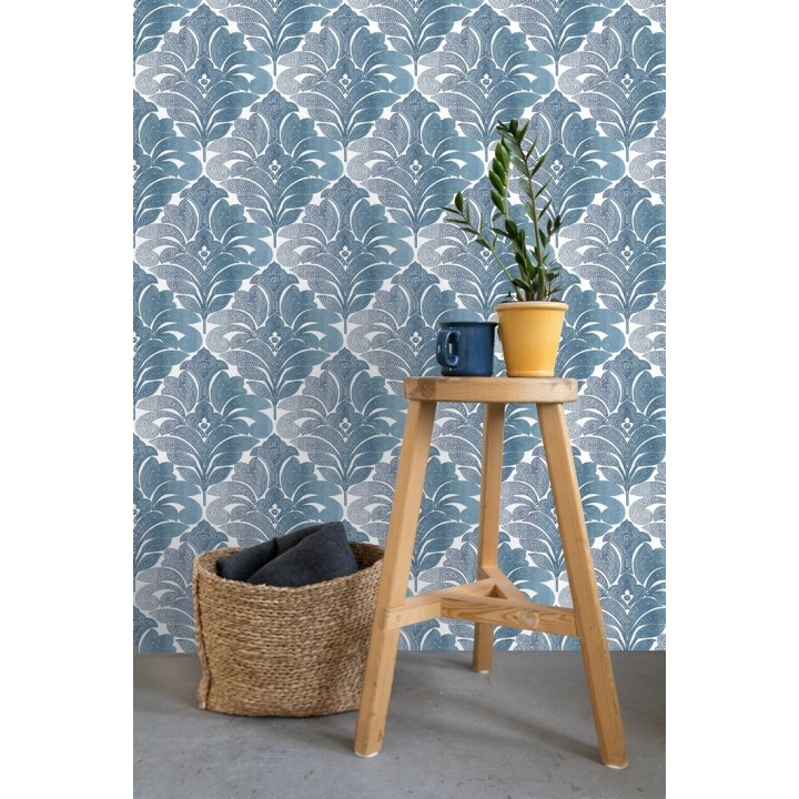 Papel pintado damasco floral moderno tonos azules - Villa Borghese 679758
