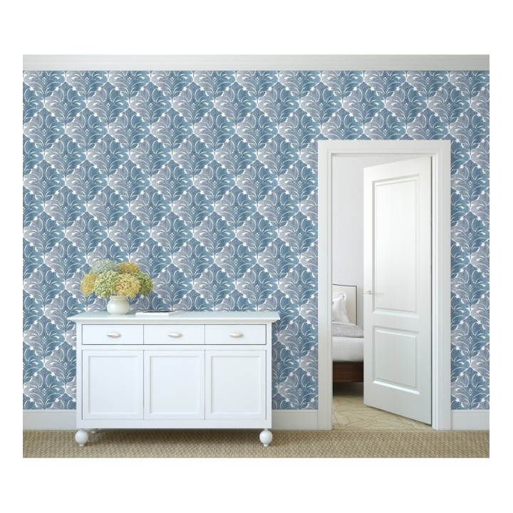Papel pintado damasco floral moderno tonos azules - Villa Borghese 679758