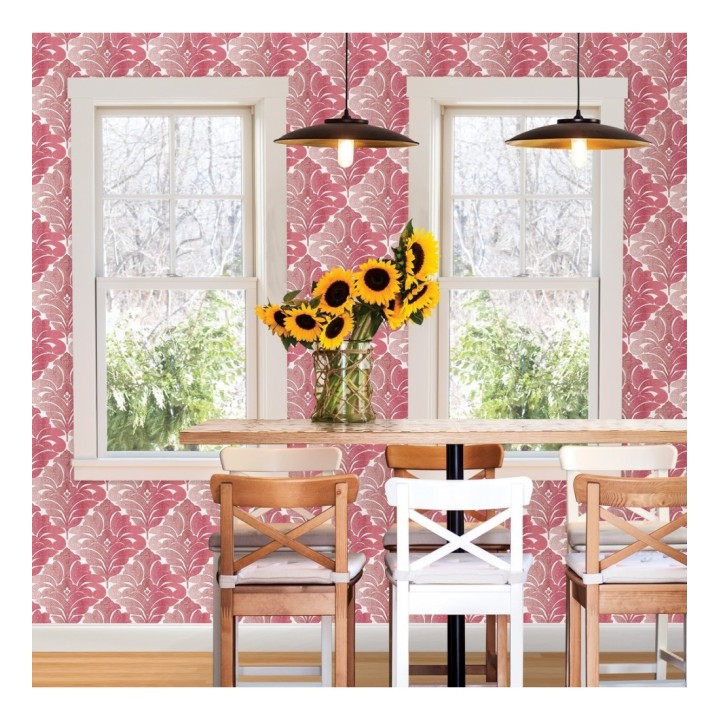 Papel pintado damasco floral moderno tonos rojos - Villa Borghese 679759