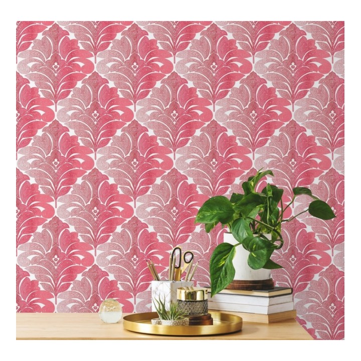 Papel pintado damasco floral moderno tonos rojos - Villa Borghese 679759