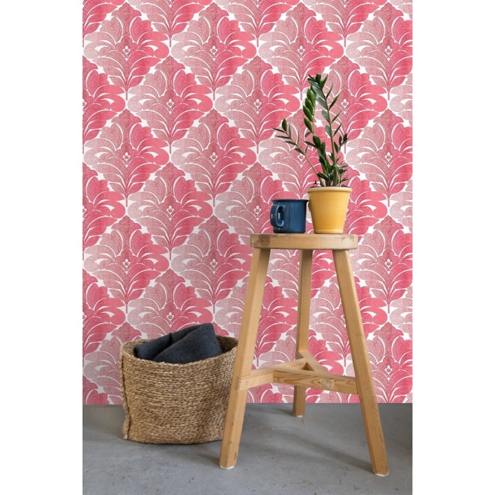 Papel pintado damasco floral moderno tonos rojos - Villa Borghese 679759