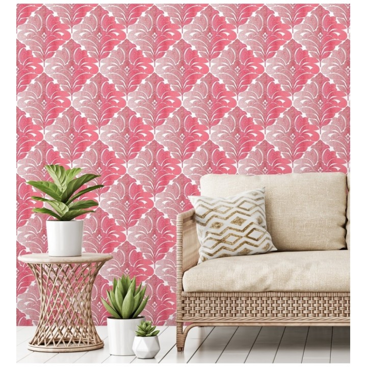 Papel pintado damasco floral moderno tonos rojos - Villa Borghese 679759