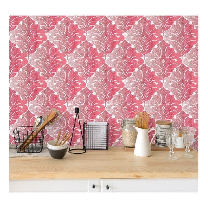 Papel pintado damasco floral moderno tonos rojos - Villa Borghese 679759