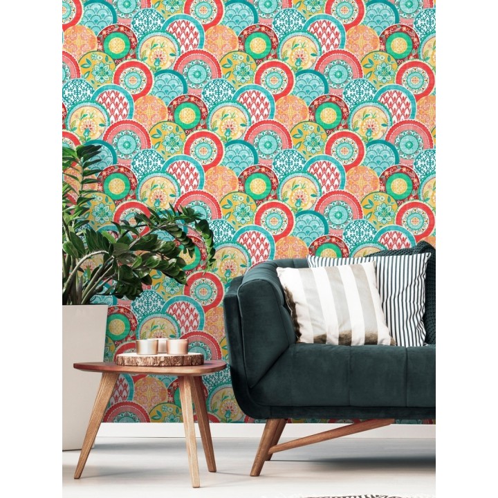 Papel pintado mandalas estilo hindú multicolor - Bohemian Plates 679760