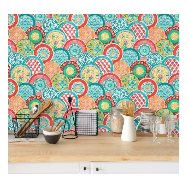 Papel pintado mandalas estilo hindú multicolor - Bohemian Plates 679760