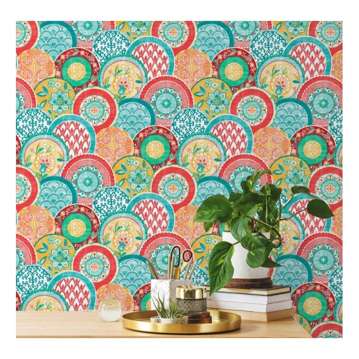 Papel pintado mandalas estilo hindú multicolor - Bohemian Plates 679760