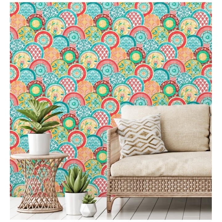Papel pintado mandalas estilo hindú multicolor - Bohemian Plates 679760