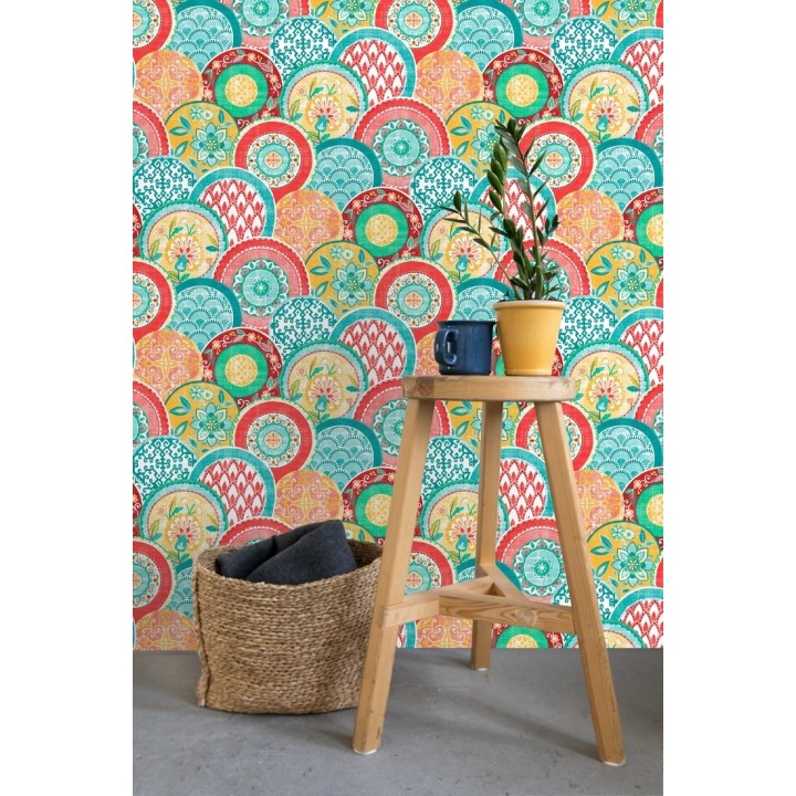 Papel pintado mandalas estilo hindú multicolor - Bohemian Plates 679760