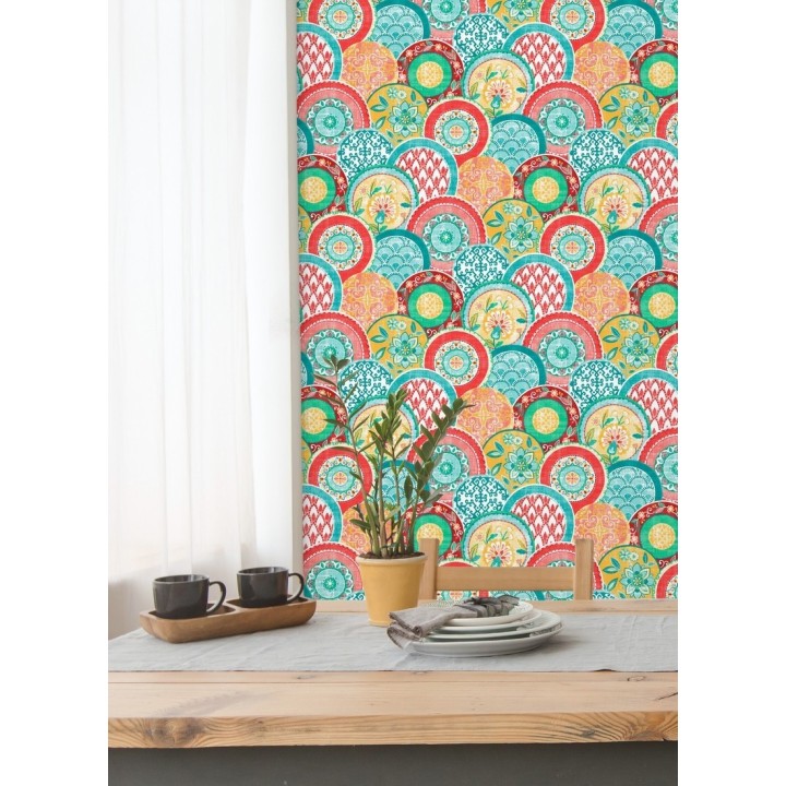 Papel pintado mandalas estilo hindú multicolor - Bohemian Plates 679760