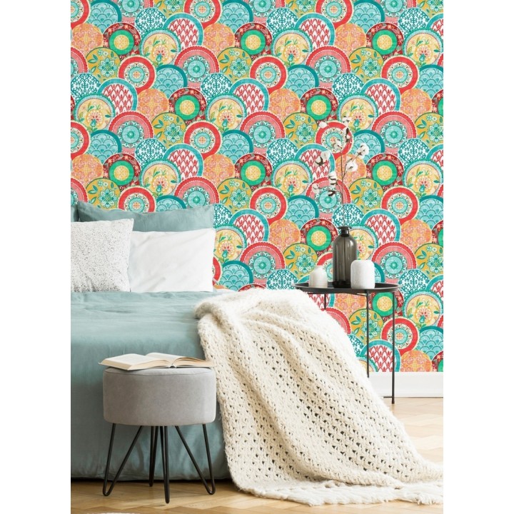 Papel pintado mandalas estilo hindú multicolor - Bohemian Plates 679760