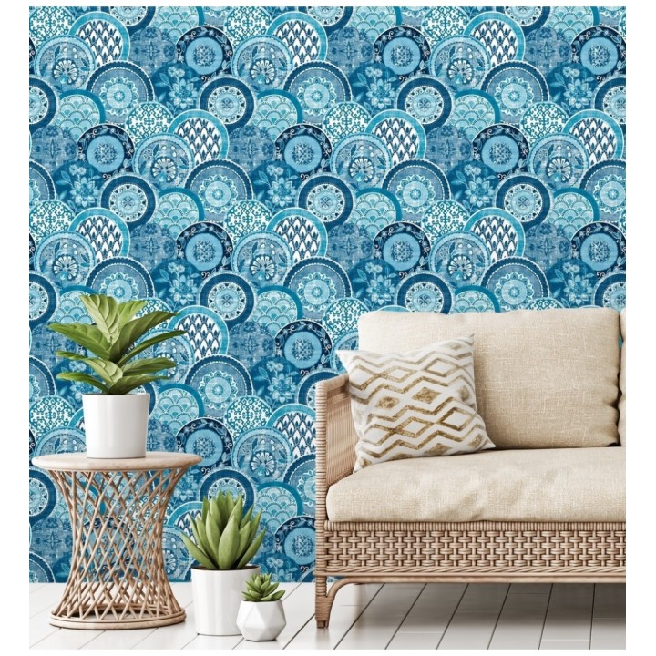 Papel pintado mandalas estilo hindú azul - Bohemian Plates 679761