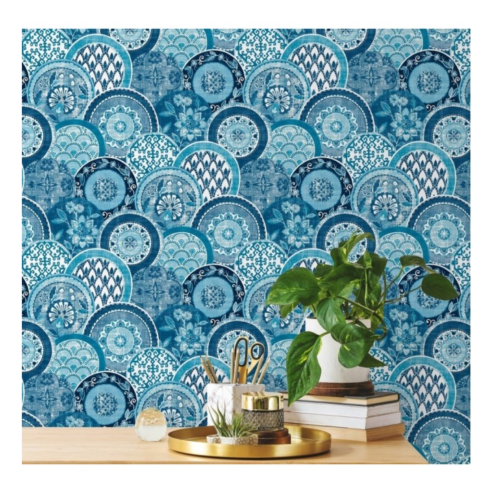 Papel pintado mandalas estilo hindú azul - Bohemian Plates 679761