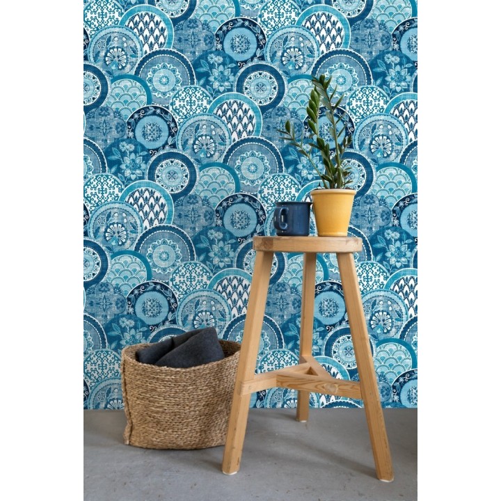 Papel pintado mandalas estilo hindú azul - Bohemian Plates 679761