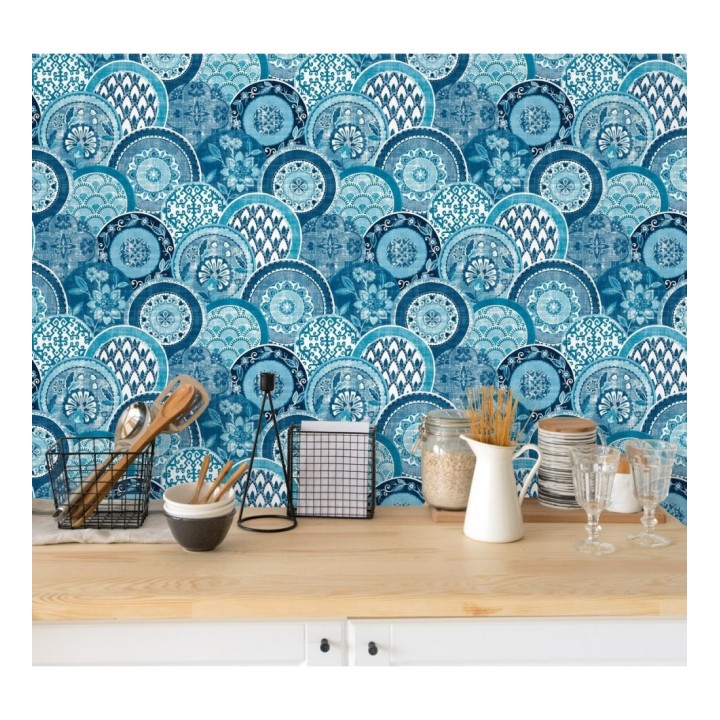 Papel pintado mandalas estilo hindú azul - Bohemian Plates 679761