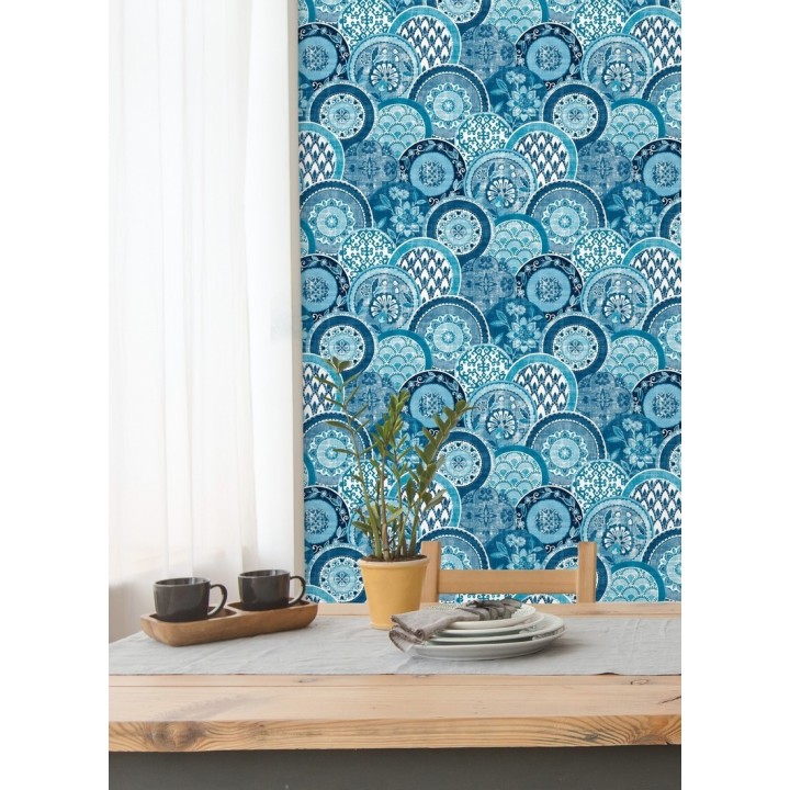 Papel pintado mandalas estilo hindú azul - Bohemian Plates 679761