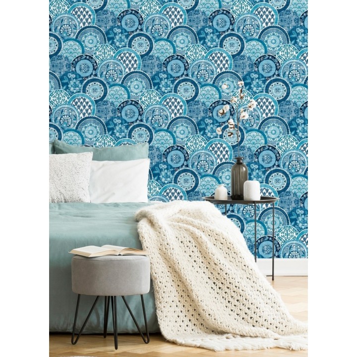 Papel pintado mandalas estilo hindú azul - Bohemian Plates 679761